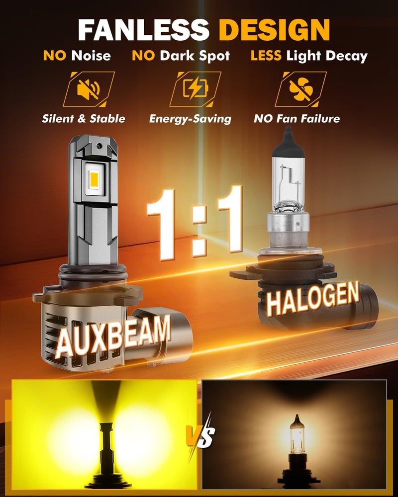Auxbeam 9006 أضواء الضباب، 3000K أصفر ذهبي، 12000LM سطوع فائق 600% أكثر سطوعًا، رؤية محسّنة للضباب والطرق الوعرة، توصيل وتشغيل، عبوة من 2 - Image 4